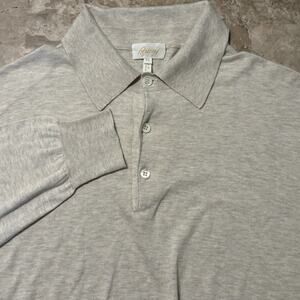 Brioni Sweater Mens 52 Beige Long Sleeve Collared Polo Long Sleeve Luxury Cotton